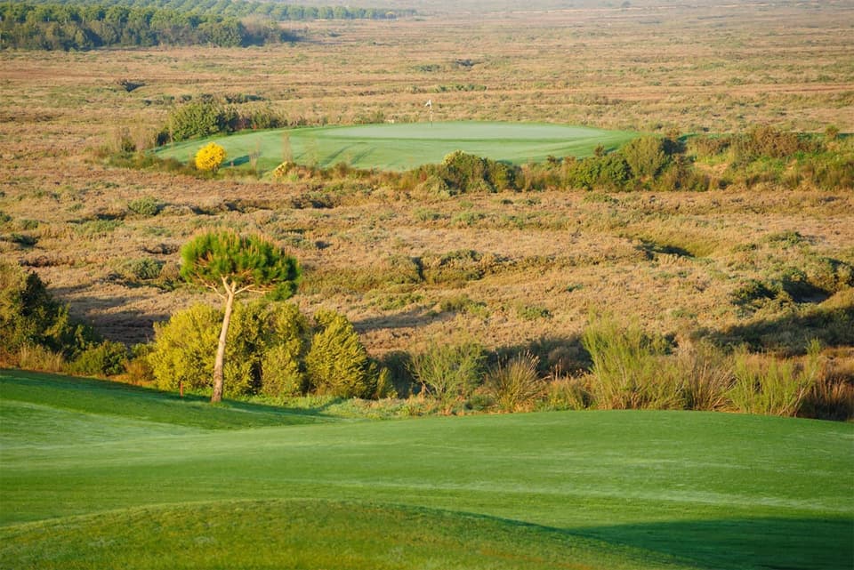 A green set in the marshland at El Rompido Golf