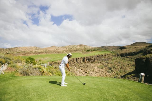 A tee shot across a ravine at Salobre Golf