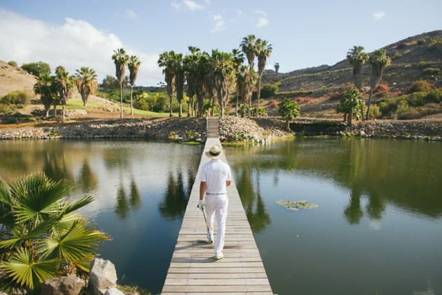 A bridge over the lake at Salobre Golf