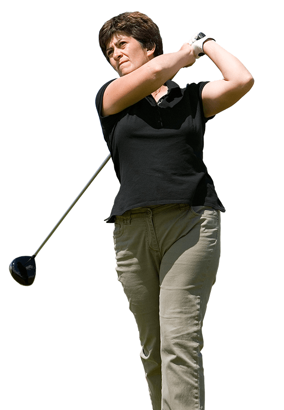Lora Fairclough, PGA Professional, finishing a drive